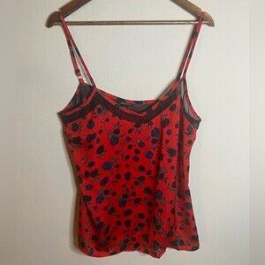 Red Floral Satin Cami Women’s Size Large I love Ronson